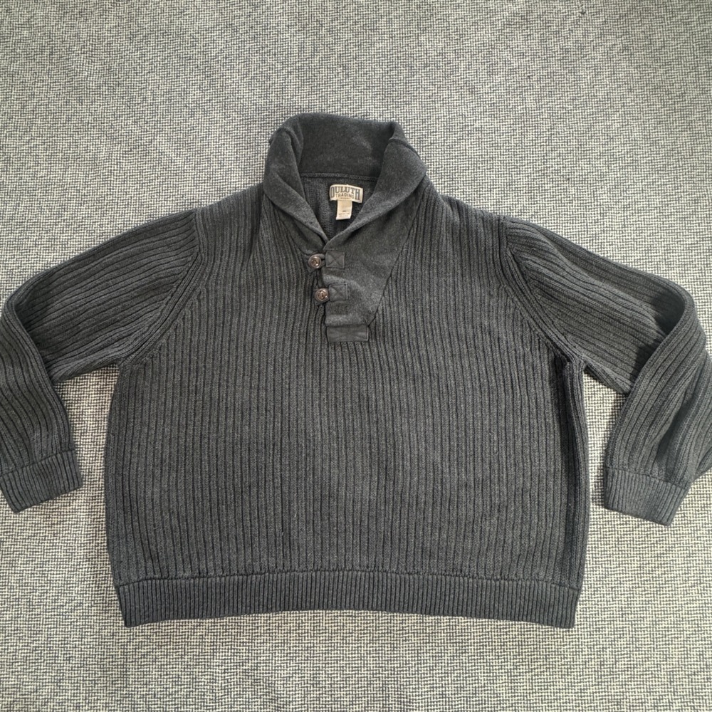 Duluth Trading Co Gray Cotton Wool Ribbed Shawl Collar Sweater 4XL
